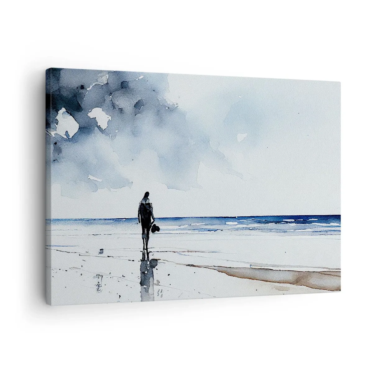 Quadro em tela - Uma figura em uma praia em um ambiente de mar calmo - 70x50cm - Conversa com o mar - Decoração de parede moderna para a sala de estar e quarto ARTTOR