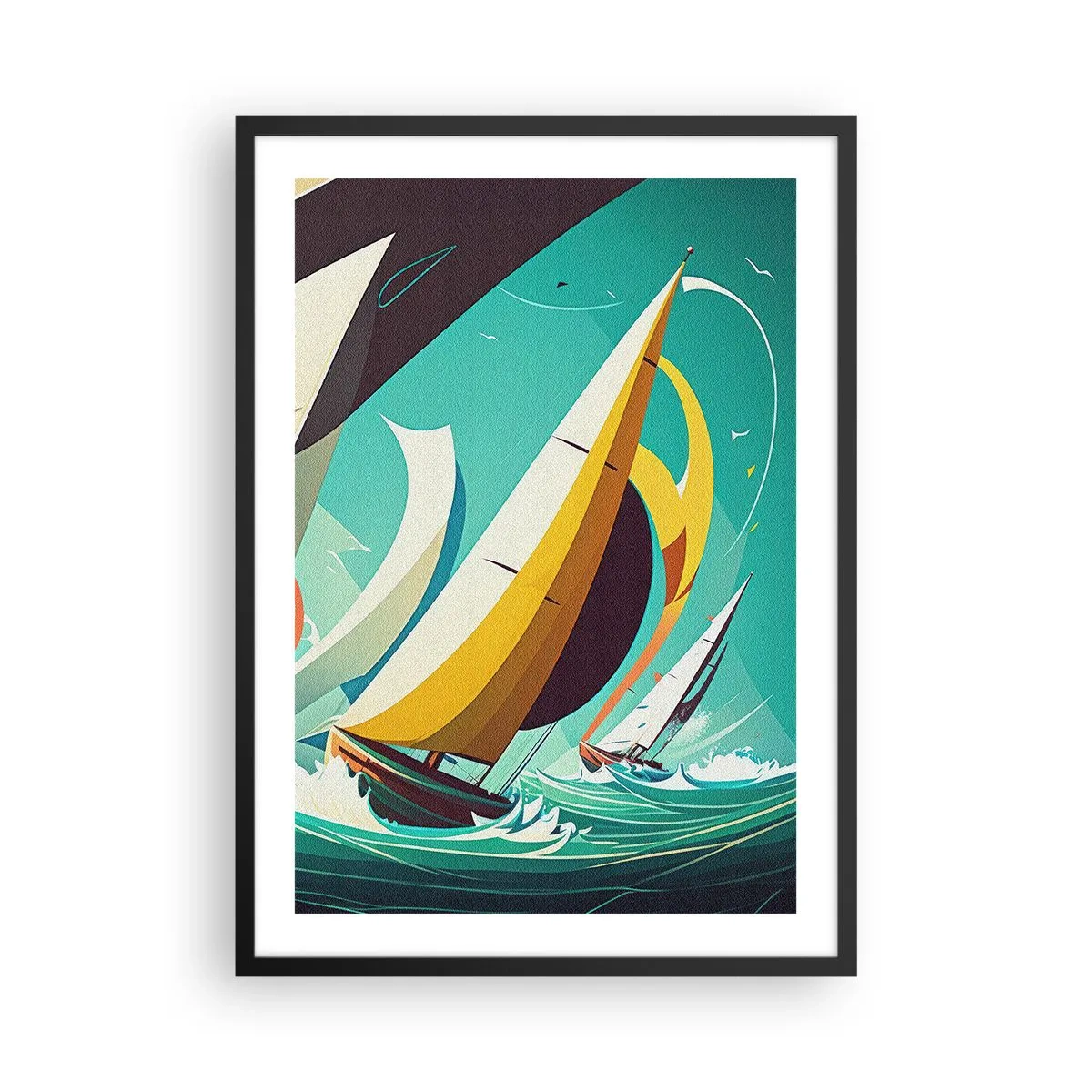 Pôster com moldura preta - Regata de vela abstrata em um mar tempestuoso - 50x70cm - Boa sorte com os elementos - Decoração de parede moderna para a sala de estar e quarto ARTTOR