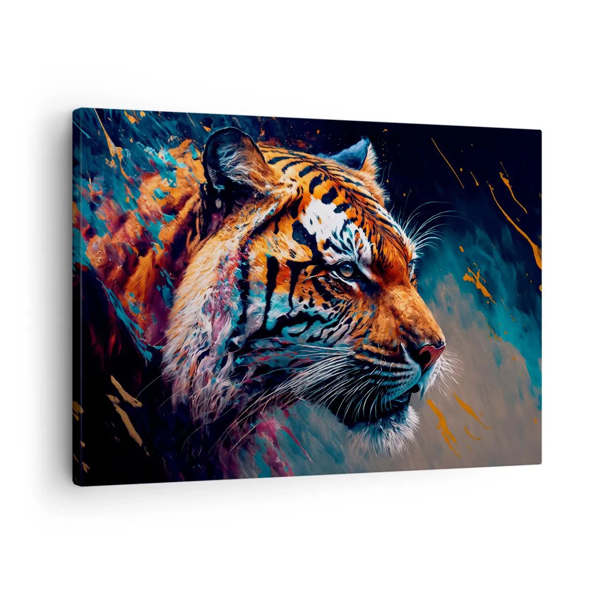 Quadro em tela - Retrato de um tigre em cores dinâmicas e abstratas - 70x50cm - Beleza selvagem - Decoração de parede moderna para a sala de estar e quarto ARTTOR