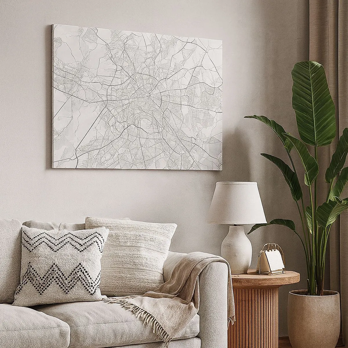 Quadro em tela - Mapa detalhado da cidade em preto e branco - 70x50cm - Flor de Berlim - Decoração de parede moderna para a sala de estar e quarto ARTTOR