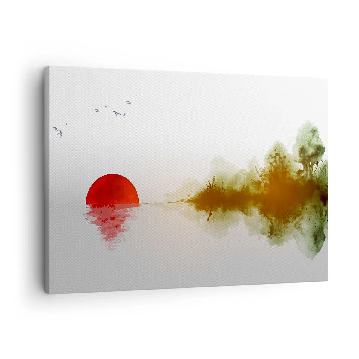 Quadro em tela - Pôr do sol abstrato sobre um lago com reflexo - 70x50cm - Uma promessa de paz - Decoração de parede moderna para a sala de estar e quarto ARTTOR