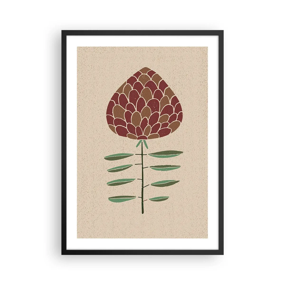 Pôster com moldura preta - Flor abstrata em cores quentes sobre fundo bege - 50x70cm - Que grande coisa - Decoração de parede moderna para a sala de estar e quarto ARTTOR