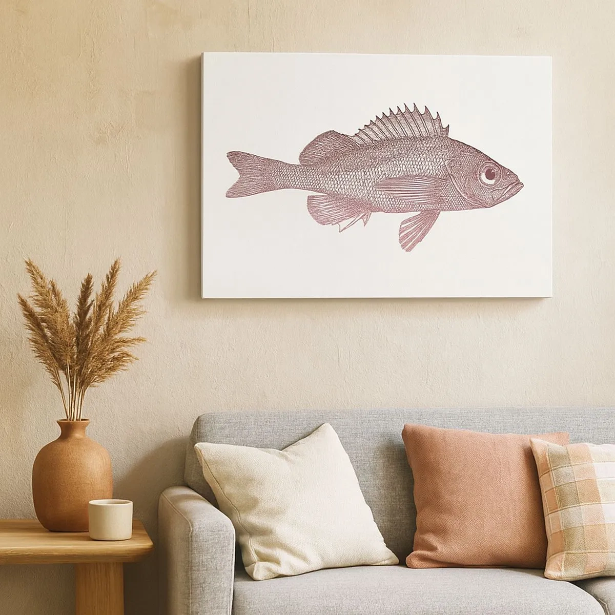 Quadro em tela - Ilustração detalhada de um peixe em um fundo branco - 70x50cm - Peixe de olhos grandes - Decoração de parede moderna para a sala de estar e quarto ARTTOR