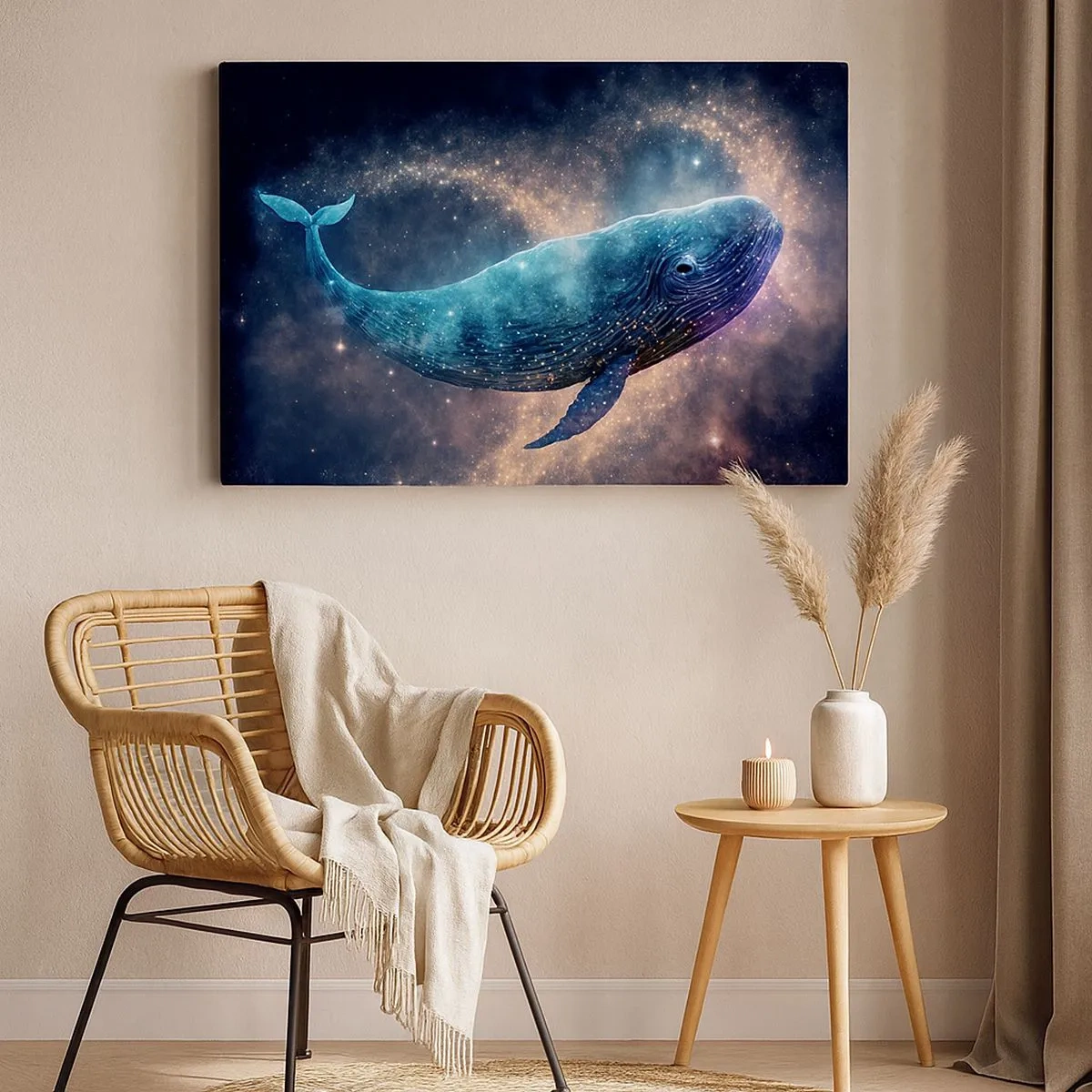 Quadro em tela - Uma baleia espacial com uma galáxia ao fundo - 70x50cm - Existe um mundo assim… - Decoração de parede moderna para a sala de estar e quarto ARTTOR