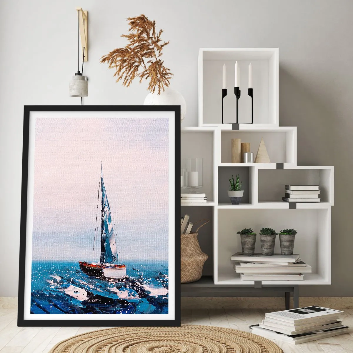 Pôster com moldura preta - Um veleiro em um oceano tempestuoso em estilo pictórico - 50x70cm - Irmandade do vento - Decoração de parede moderna para a sala de estar e quarto ARTTOR