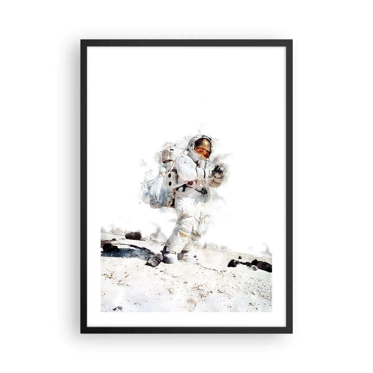 Pôster com moldura preta - Um astronauta em um traje espacial na superfície da lua - 50x70cm - Enviado da Terra - Decoração de parede moderna para a sala de estar e quarto ARTTOR