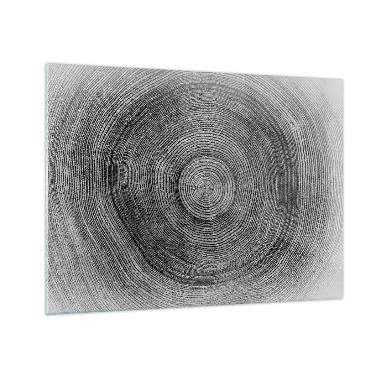 Quadro em vidro - Linhas concêntricas de anéis de árvores apresentadas em uma estética em preto e branco - 70x50cm - Sinal dos tempos - Decoração de parede moderna para a sala de estar e quarto ARTTOR