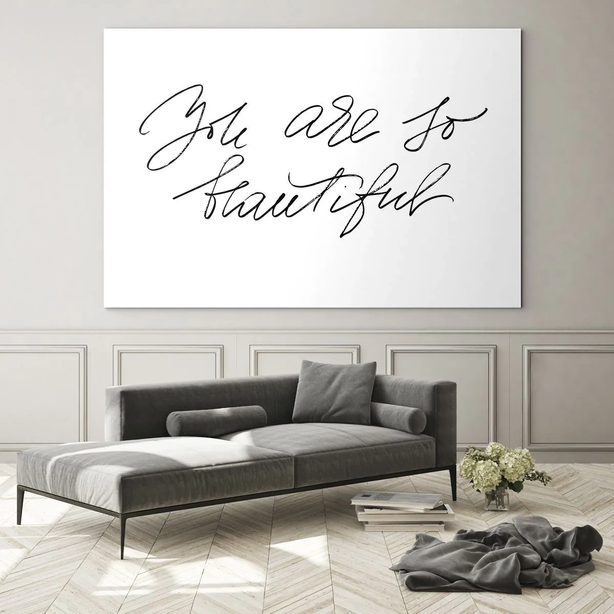 Quadro em vidro - Citação 'Você é tão linda' em um estilo caligráfico elegante - 70x50cm - De verdade, acredite... - Decoração de parede moderna para a sala de estar e quarto ARTTOR