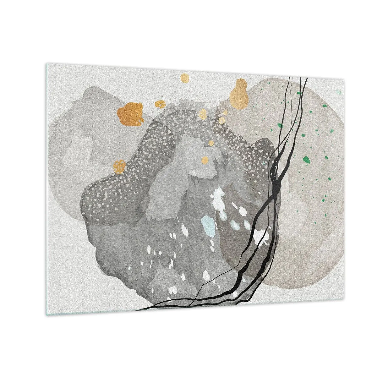 Quadro em vidro - Formas orgânicas e manchas em cores suaves com detalhes - 70x50cm - Composição orgánica - Decoração de parede moderna para a sala de estar e quarto ARTTOR