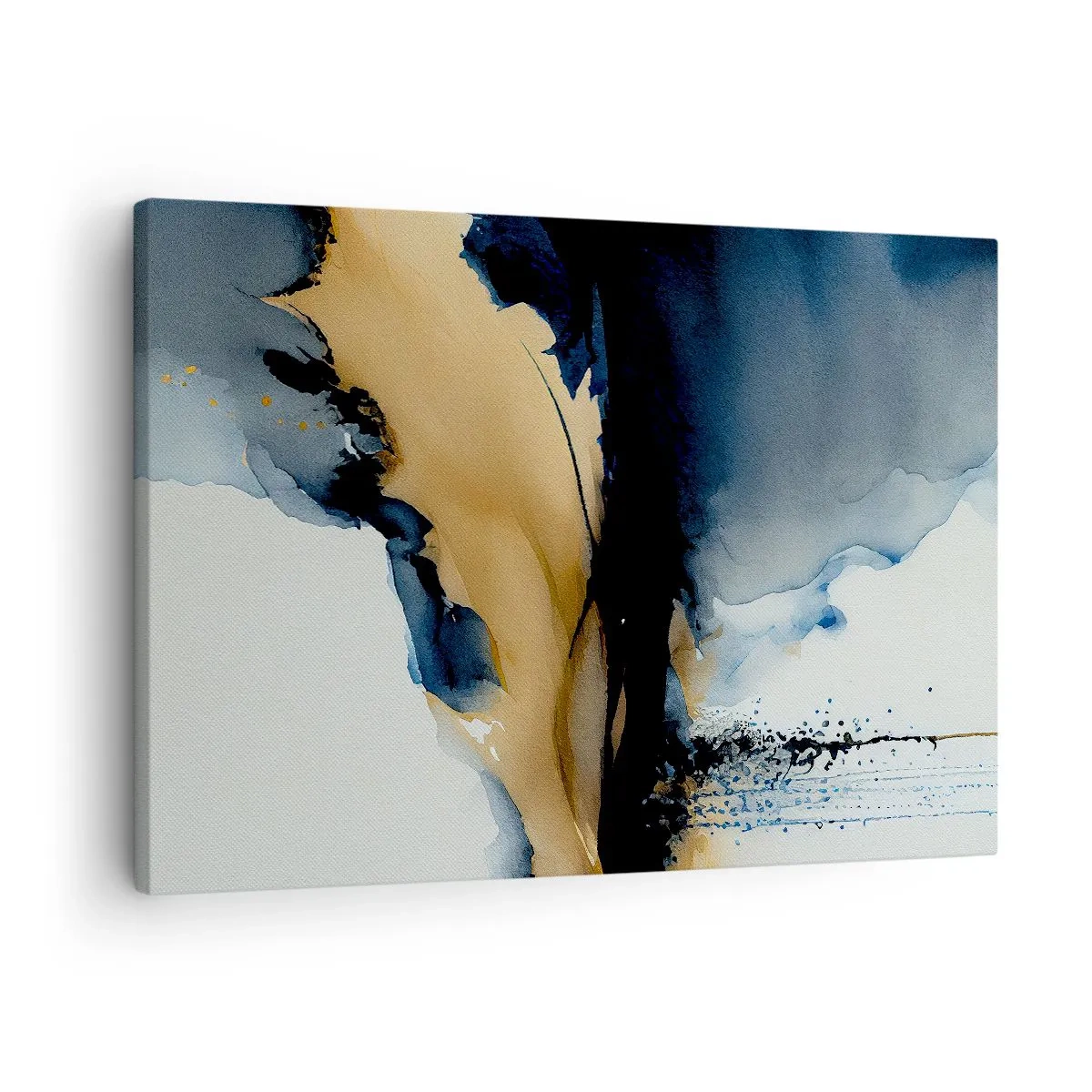 Quadro em tela - Uma composição abstrata em tons de azul marinho e dourado - 70x50cm - Atrás da cortina - Decoração de parede moderna para a sala de estar e quarto ARTTOR