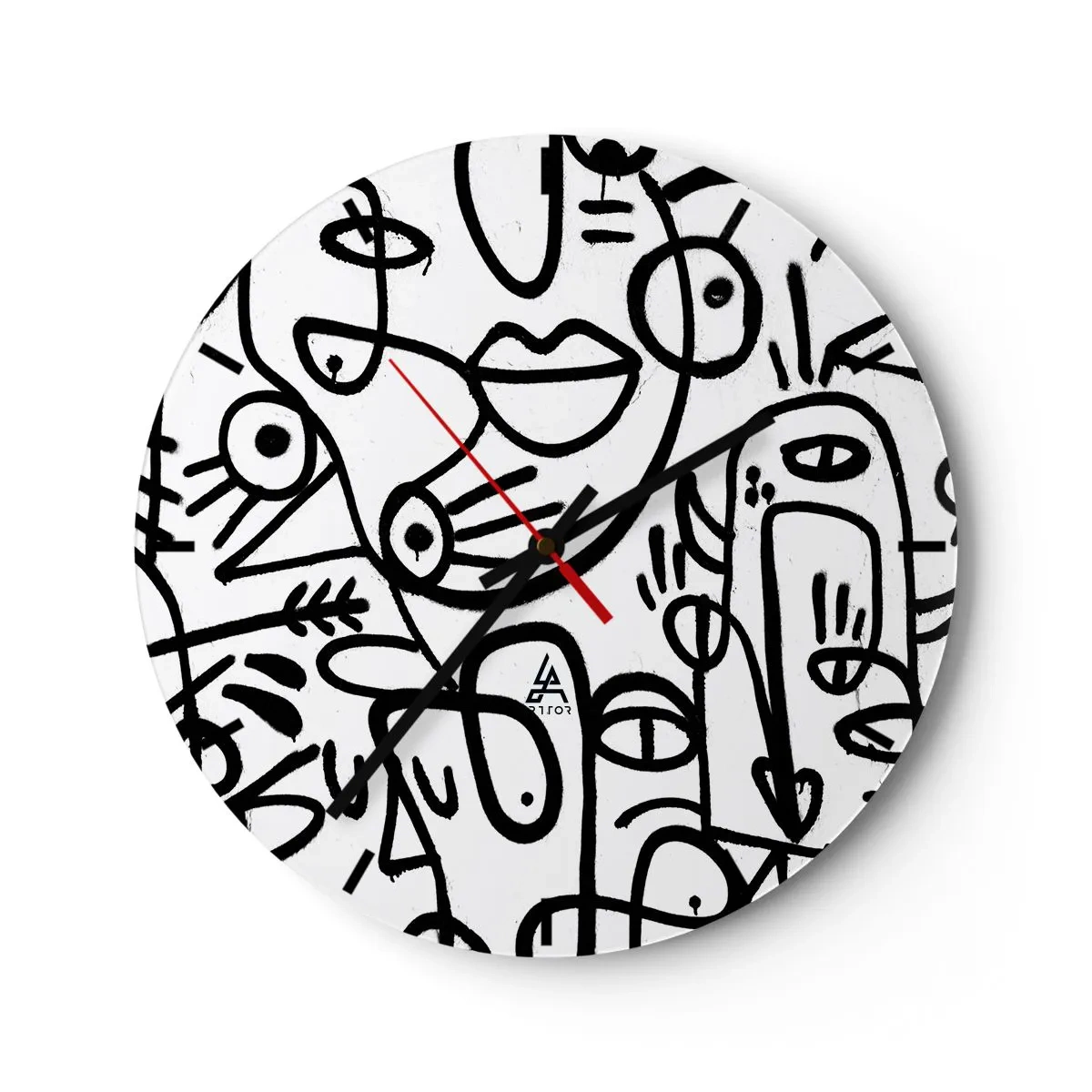 Relógio de parede - Relógio em vidro - Rostos de arte abstrata em fundo branco - 30x30cm - Rostos e miragens - Decoração de parede moderna para a sala de estar, cozinha e quarto ARTTOR