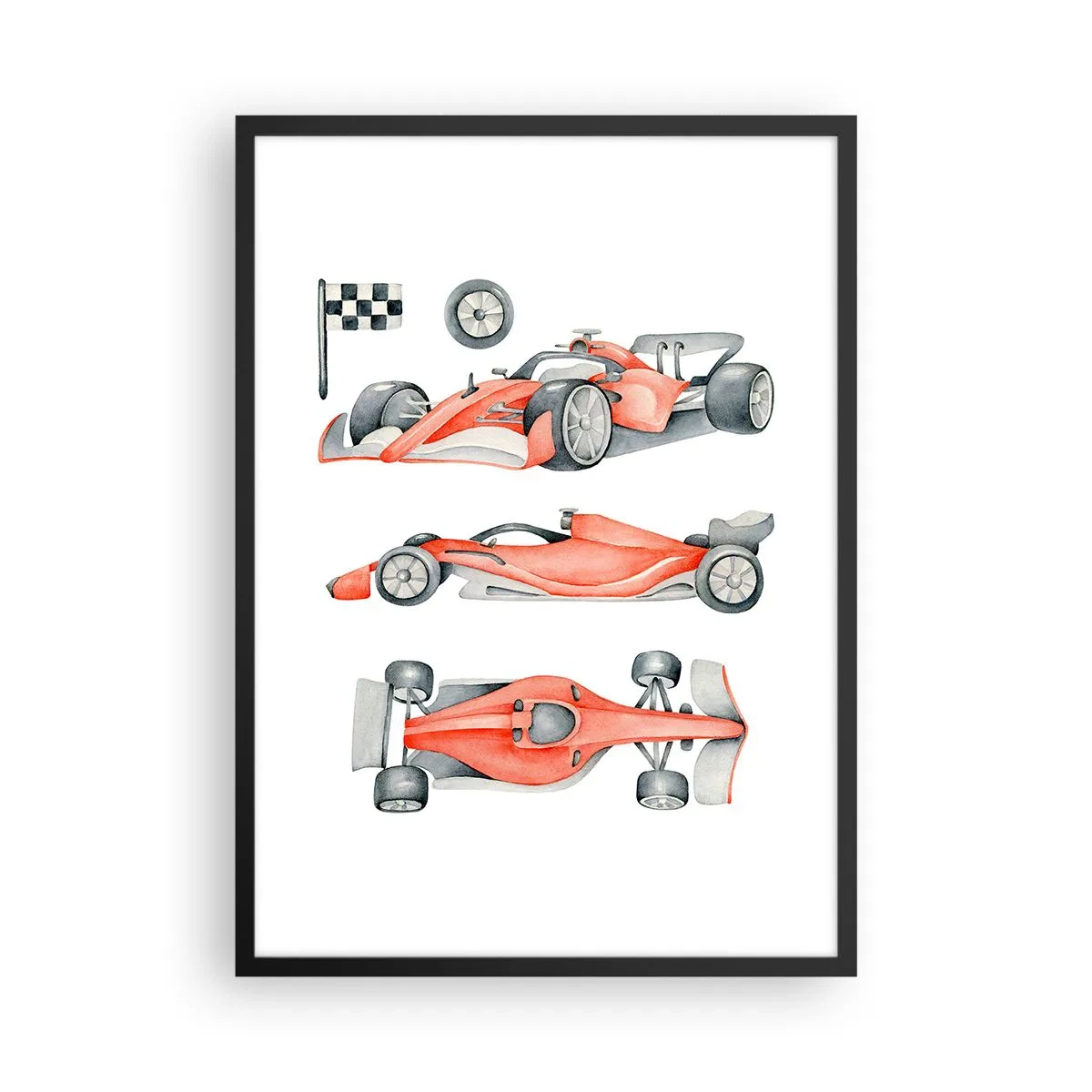 Pôster com moldura preta - Ilustração em aquarela de um carro de corrida - 50x70cm - Persiga seu sonho - Decoração de parede moderna para a sala de estar e quarto ARTTOR