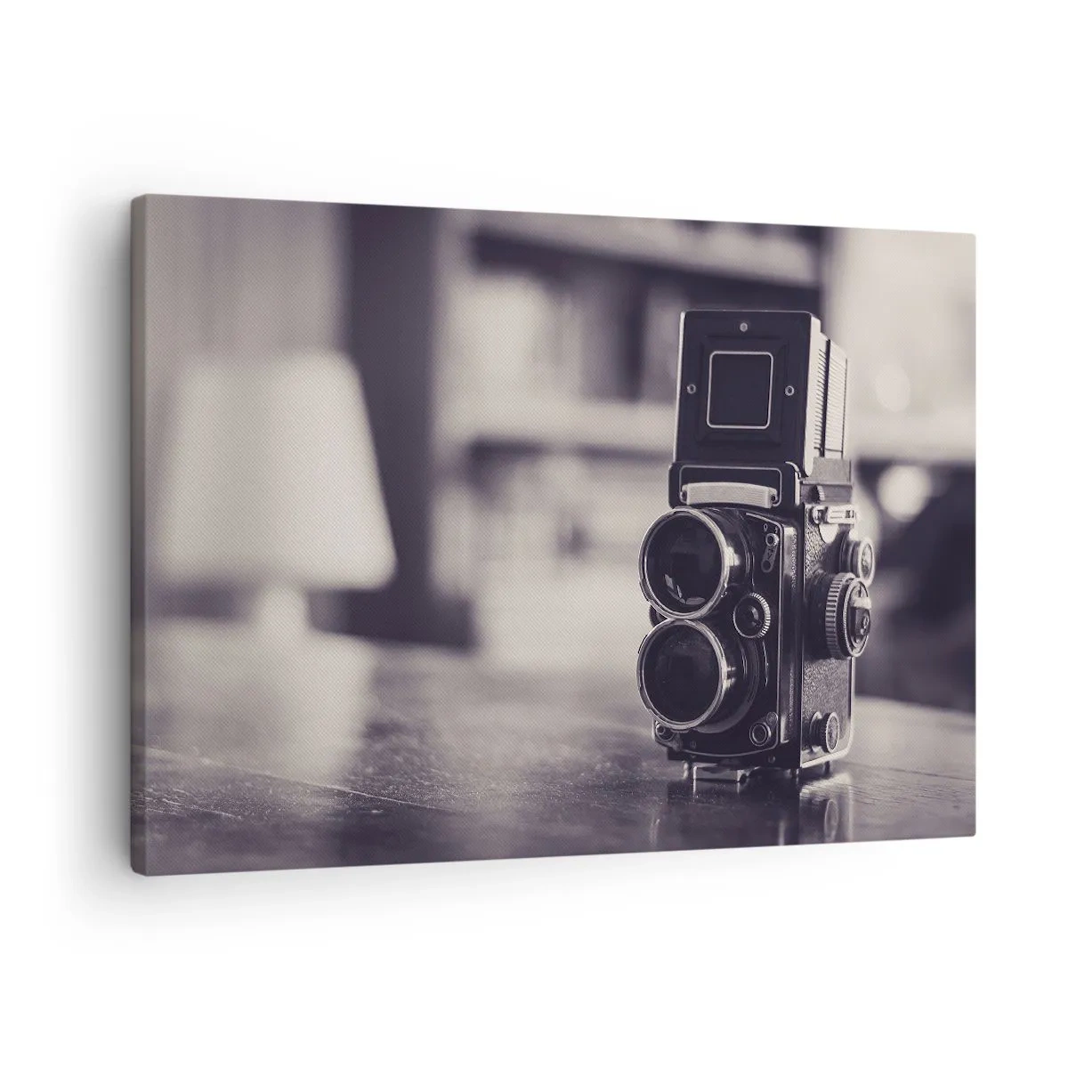 Quadro em tela - Câmera antiga em preto e branco - 70x50cm - A magia da fotografia antiga - Decoração de parede moderna para a sala de estar e quarto ARTTOR