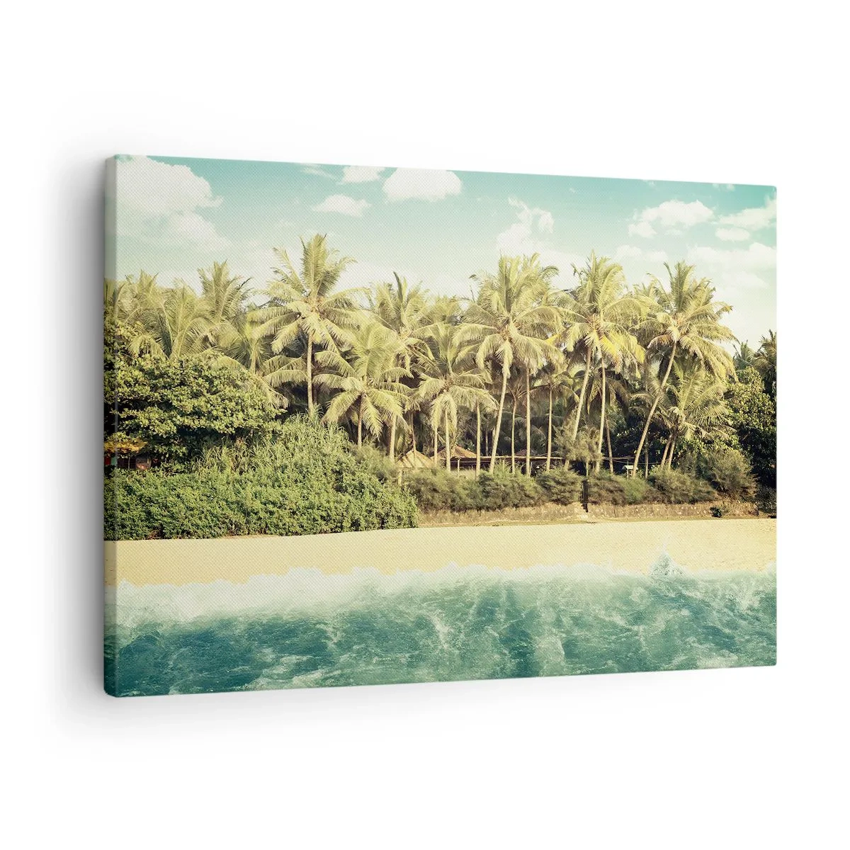Quadro em tela - Praia tropical com palmeiras e mar azul-turquesa - 70x50cm - Ou talvez aqui? - Decoração de parede moderna para a sala de estar e quarto ARTTOR