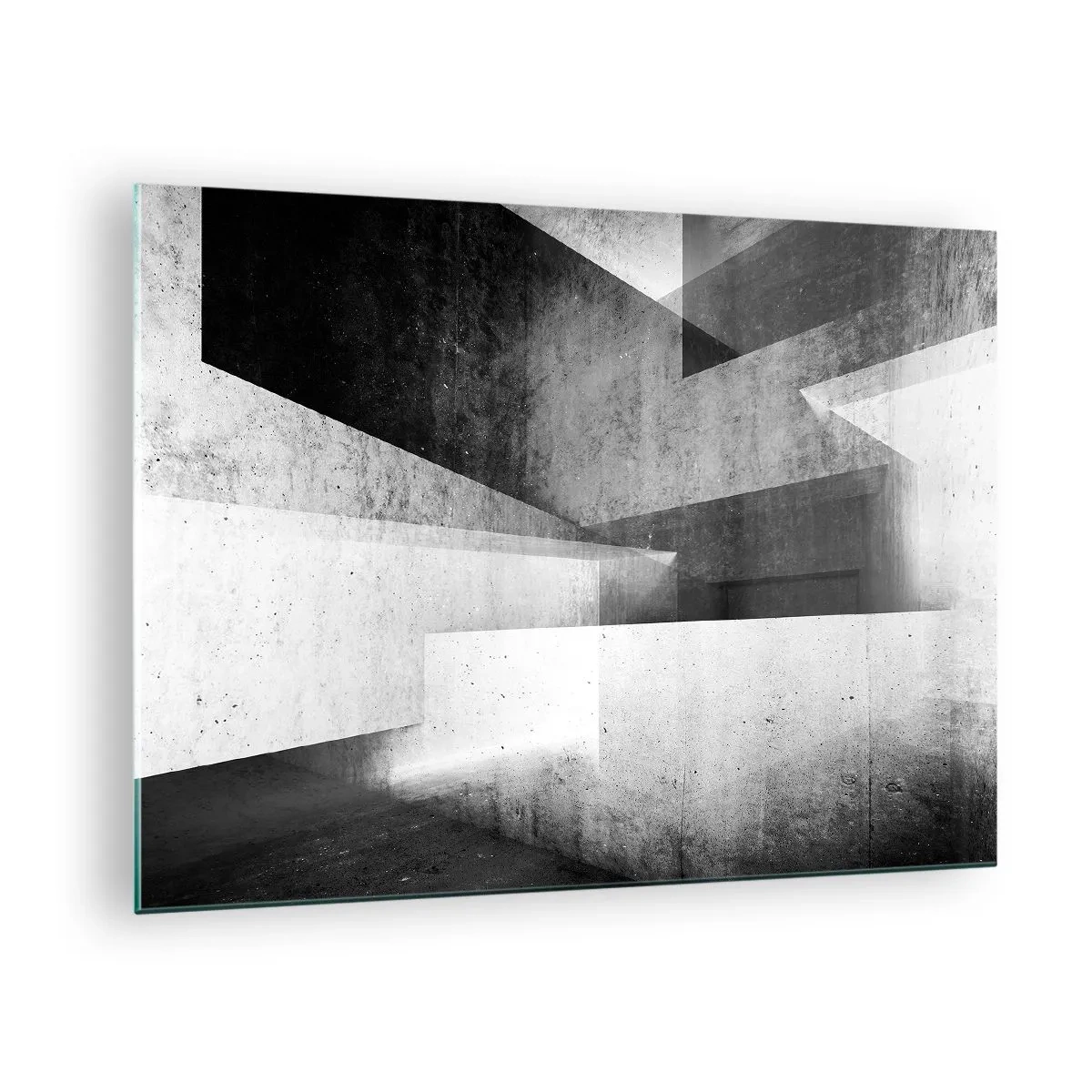 Quadro em vidro - Formas geométricas de concreto em tons de preto e branco - 70x50cm - Estrutura espacial - Decoração de parede moderna para a sala de estar e quarto ARTTOR