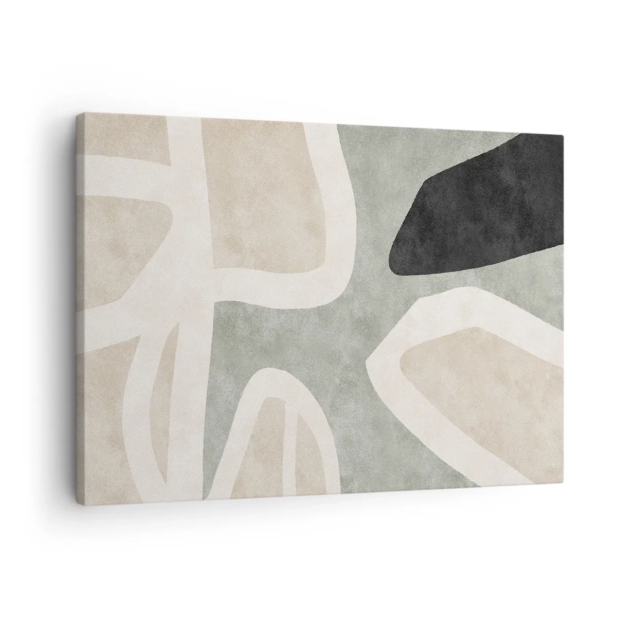 Quadro em tela - Formas abstratas em cores suaves - 70x50cm - Composição com motivo preto - Decoração de parede moderna para a sala de estar e quarto ARTTOR