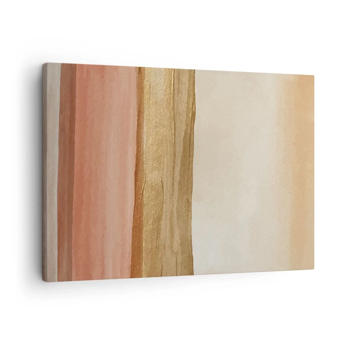 Quadro em tela - Listras abstratas em tons de bege, dourado e rosa sobre tela - 70x50cm - Composição vertical - Decoração de parede moderna para a sala de estar e quarto ARTTOR
