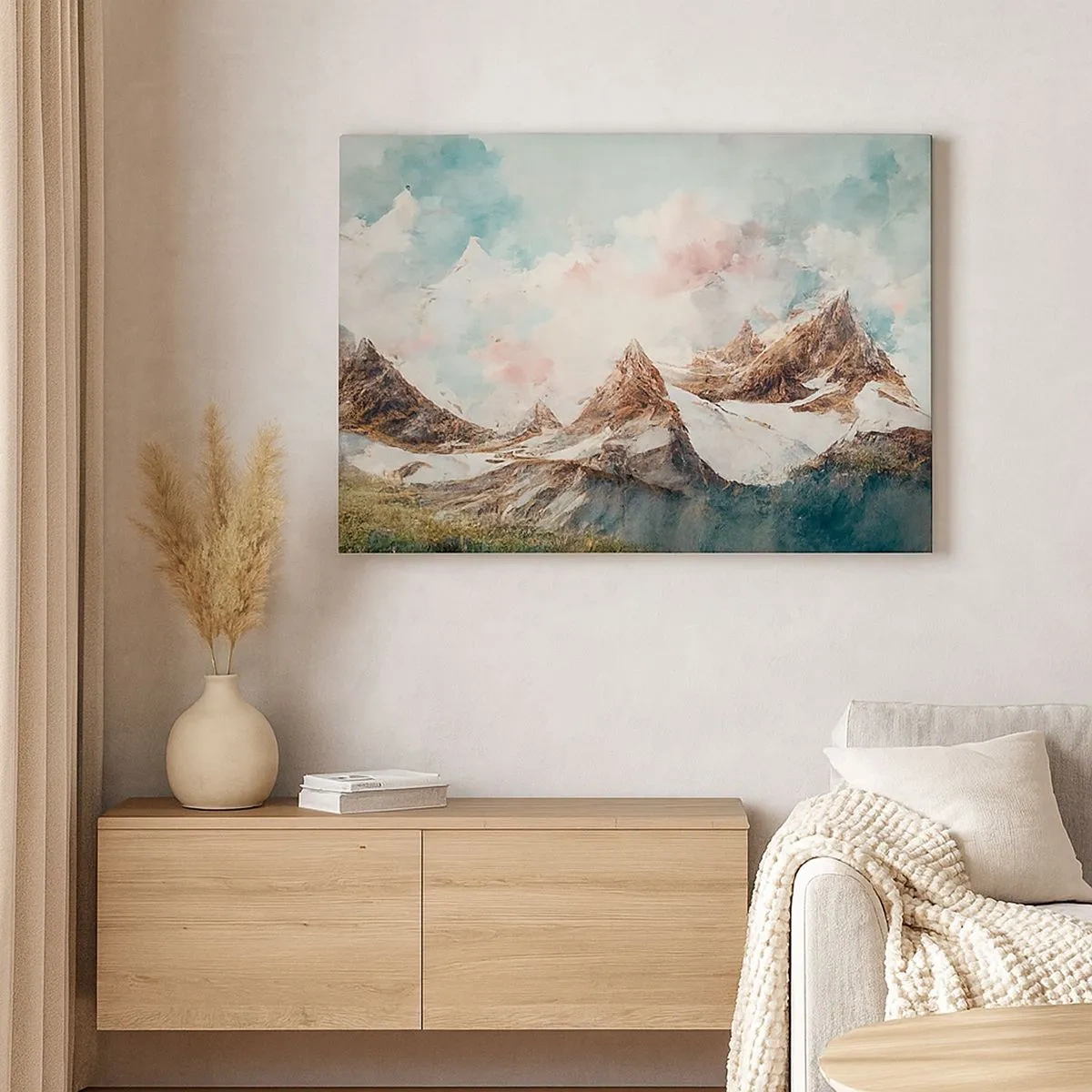Quadro em tela - Montanhas pitorescas com céus em tons pastéis - 70x50cm - Lâminas de rocha - Decoração de parede moderna para a sala de estar e quarto ARTTOR