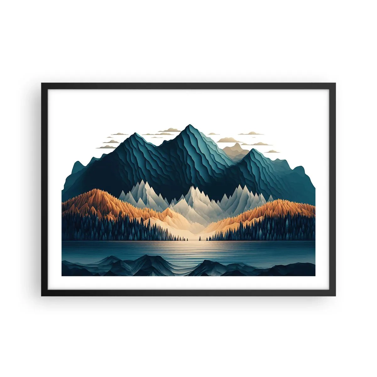 Pôster com moldura preta - Paisagem montanhosa perfeita - 70x50 cm