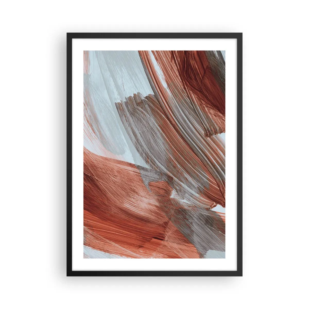 Pôster com moldura preta - Pinceladas dinâmicas em tons quentes - 50x70cm - Abstração de outono e vento - Decoração de parede moderna para a sala de estar e quarto ARTTOR