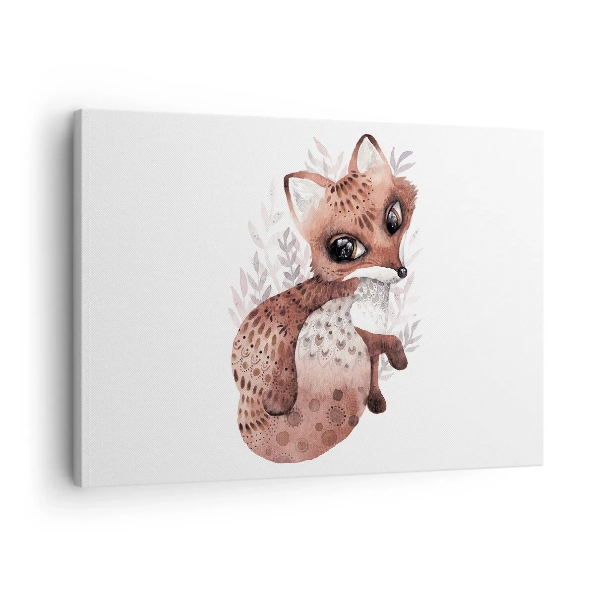 Quadro em tela - Uma linda raposa em aquarela sobre um fundo claro - 70x50cm - Como não amar - Decoração de parede moderna para a sala de estar e quarto ARTTOR
