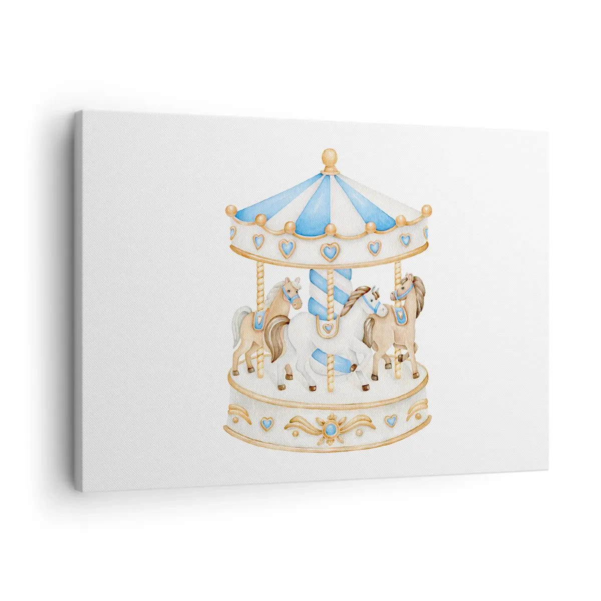 Quadro em tela - Um carrossel em cores pastel sobre fundo branco - 70x50cm - Doce infância - Decoração de parede moderna para a sala de estar e quarto ARTTOR