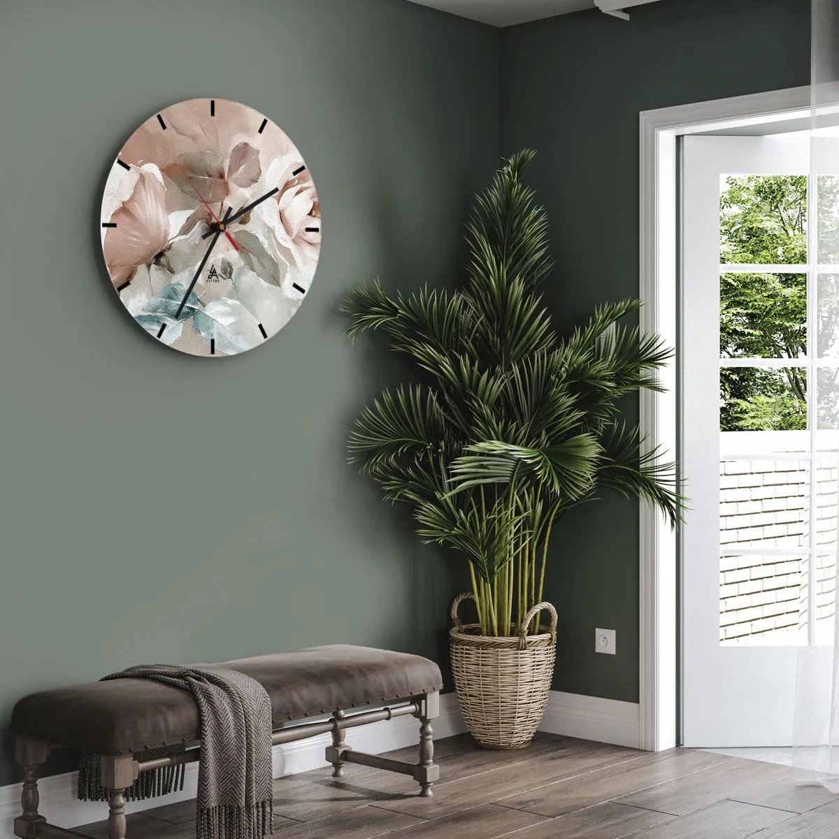 Relógio de parede - Relógio em vidro - Flores delicadas em tons pastéis sobre fundo claro - 30x30cm - O espírito do romantismo - Decoração de parede moderna para a sala de estar, cozinha e quarto ARTTOR