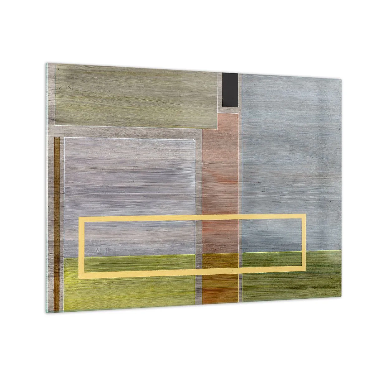 Quadro em vidro - Abstração moderna com formas retangulares e cores terrosas - 70x50cm - Simples e calmo - Decoração de parede moderna para a sala de estar e quarto ARTTOR