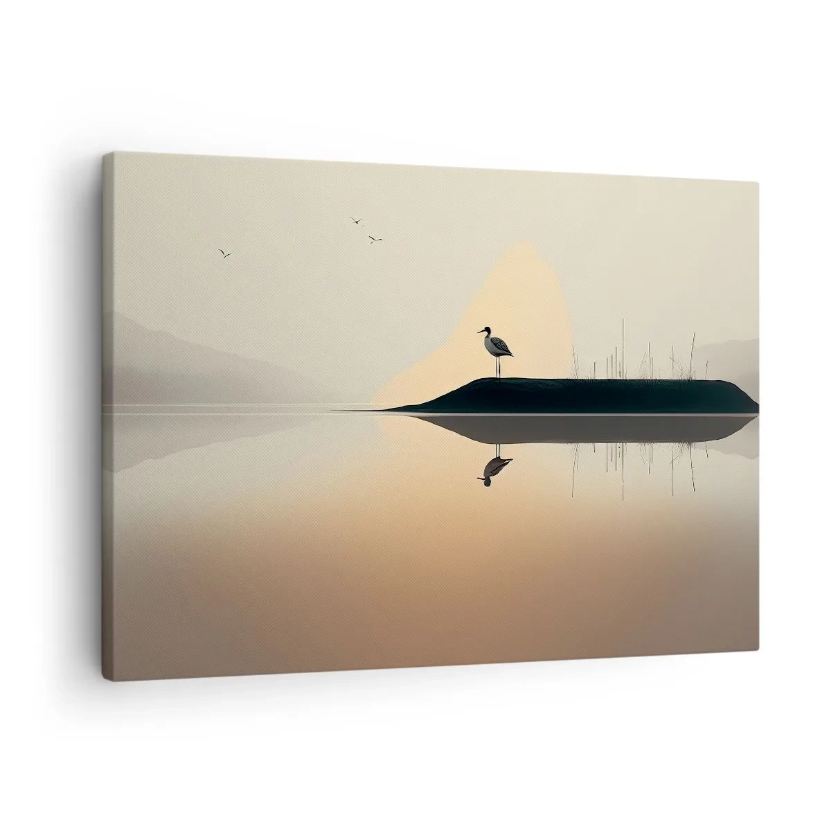 Quadro em tela - Um pássaro em uma ilha em um lago calmo com tons quentes - 70x50cm - Senhor no lago - Decoração de parede moderna para a sala de estar e quarto ARTTOR