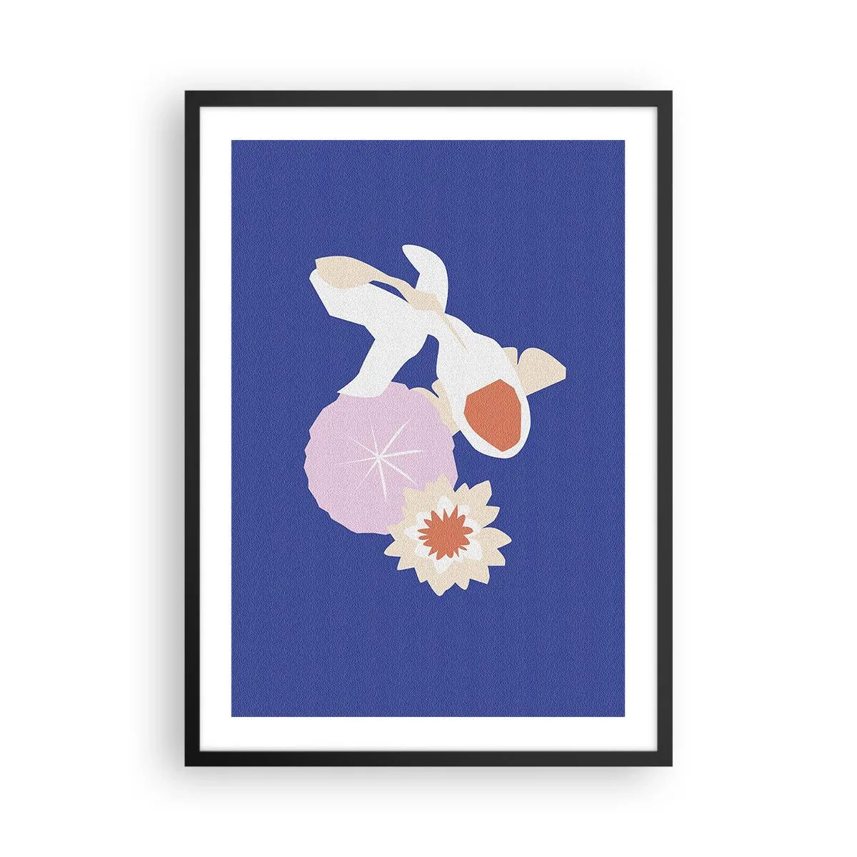 Pôster com moldura preta - Peixes Koi cercados por flores em um fundo intenso - 50x70cm - Composição de flores e botões - Decoração de parede moderna para a sala de estar e quarto ARTTOR