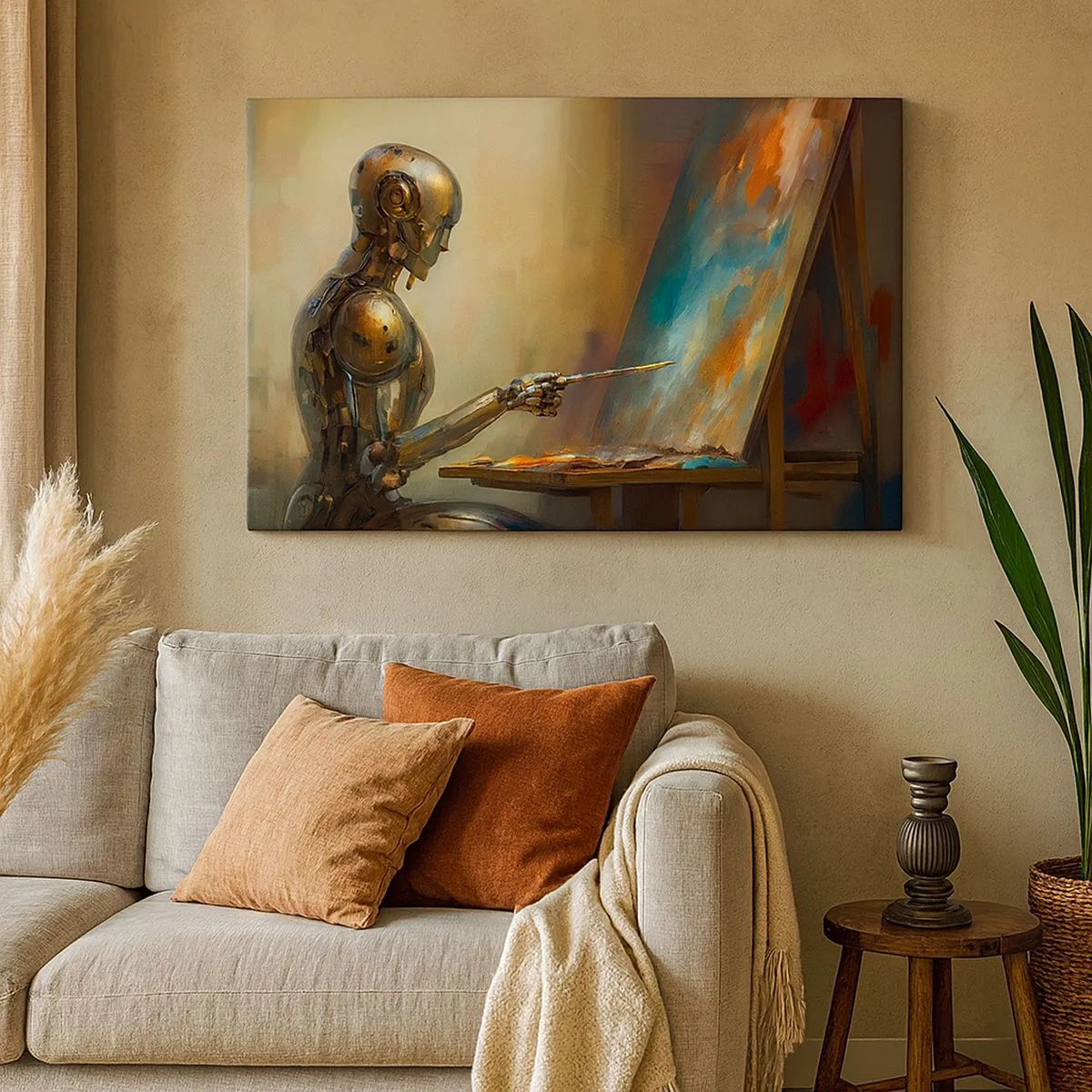 Quadro em tela - Uma pintura robótica em uma tela em estilo artístico - 70x50cm - A arte do futuro - Decoração de parede moderna para a sala de estar e quarto ARTTOR