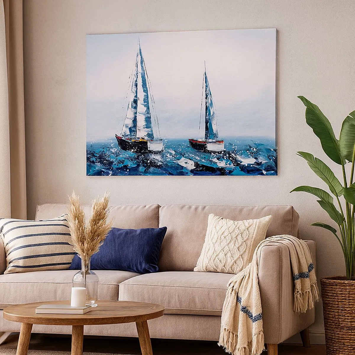 Quadro em tela - Veleiros em um mar tempestuoso em uma composição pictórica - 70x50cm - Irmandade do vento - Decoração de parede moderna para a sala de estar e quarto ARTTOR