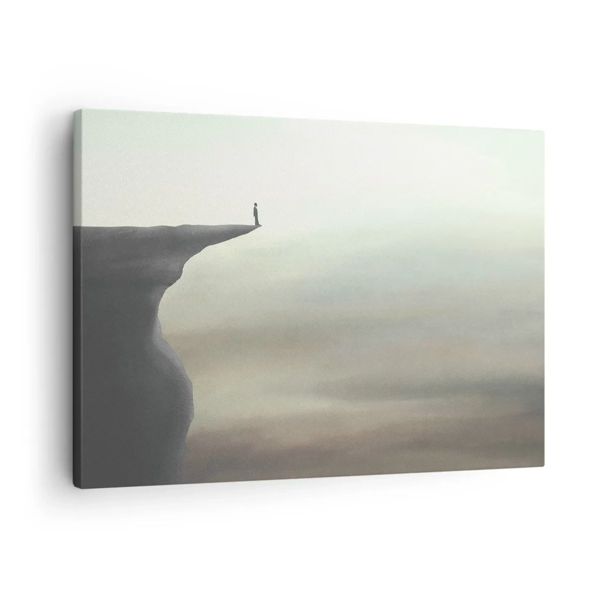 Quadro em tela - Silhueta de uma figura na beira de um penhasco em uma paisagem enevoada - 70x50cm - Para cima, é claro! - Decoração de parede moderna para a sala de estar e quarto ARTTOR