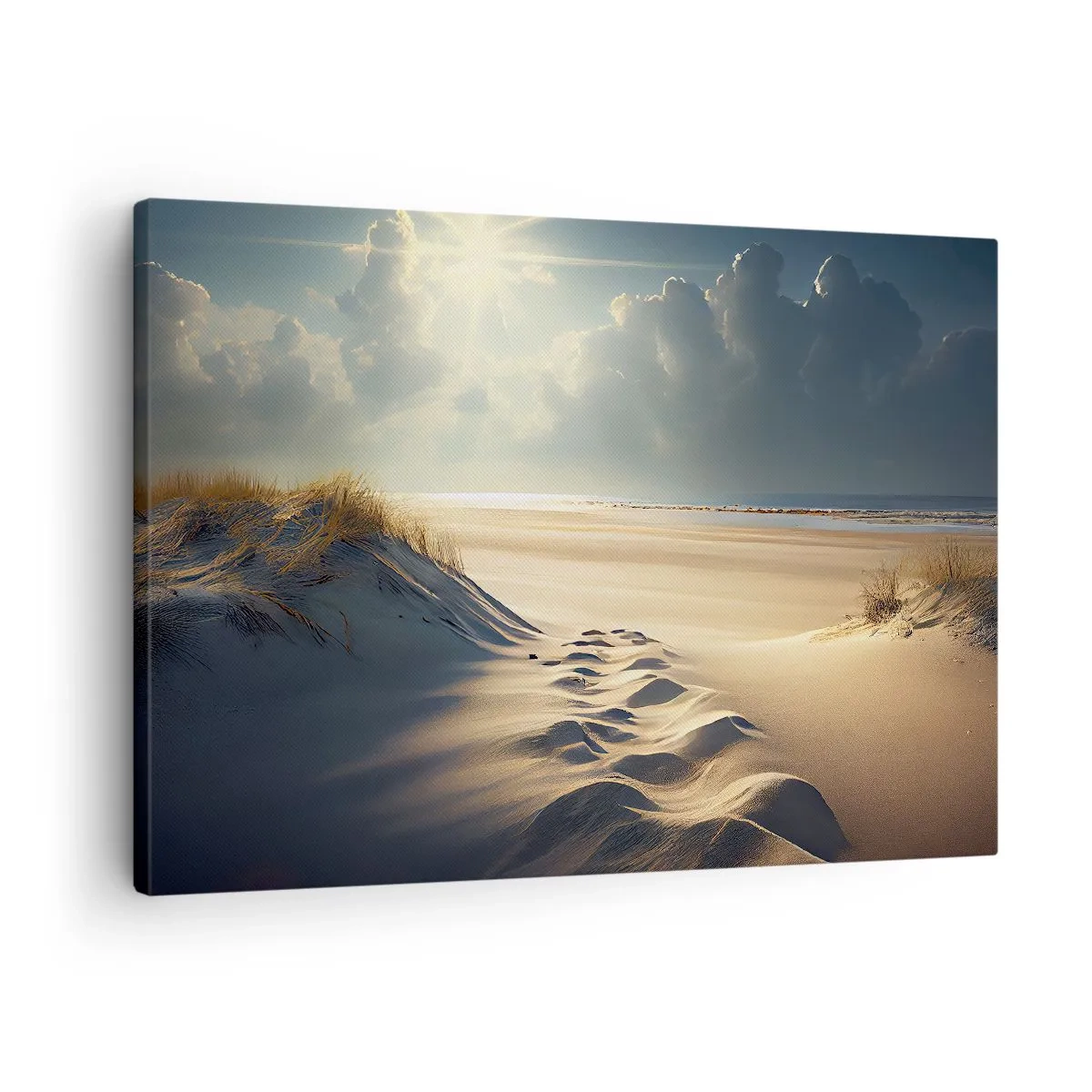 Quadro em tela - Dunas douradas na praia ao pôr do sol com vista para o mar - 70x50cm - Uma paisagem relaxante - Decoração de parede moderna para a sala de estar e quarto ARTTOR