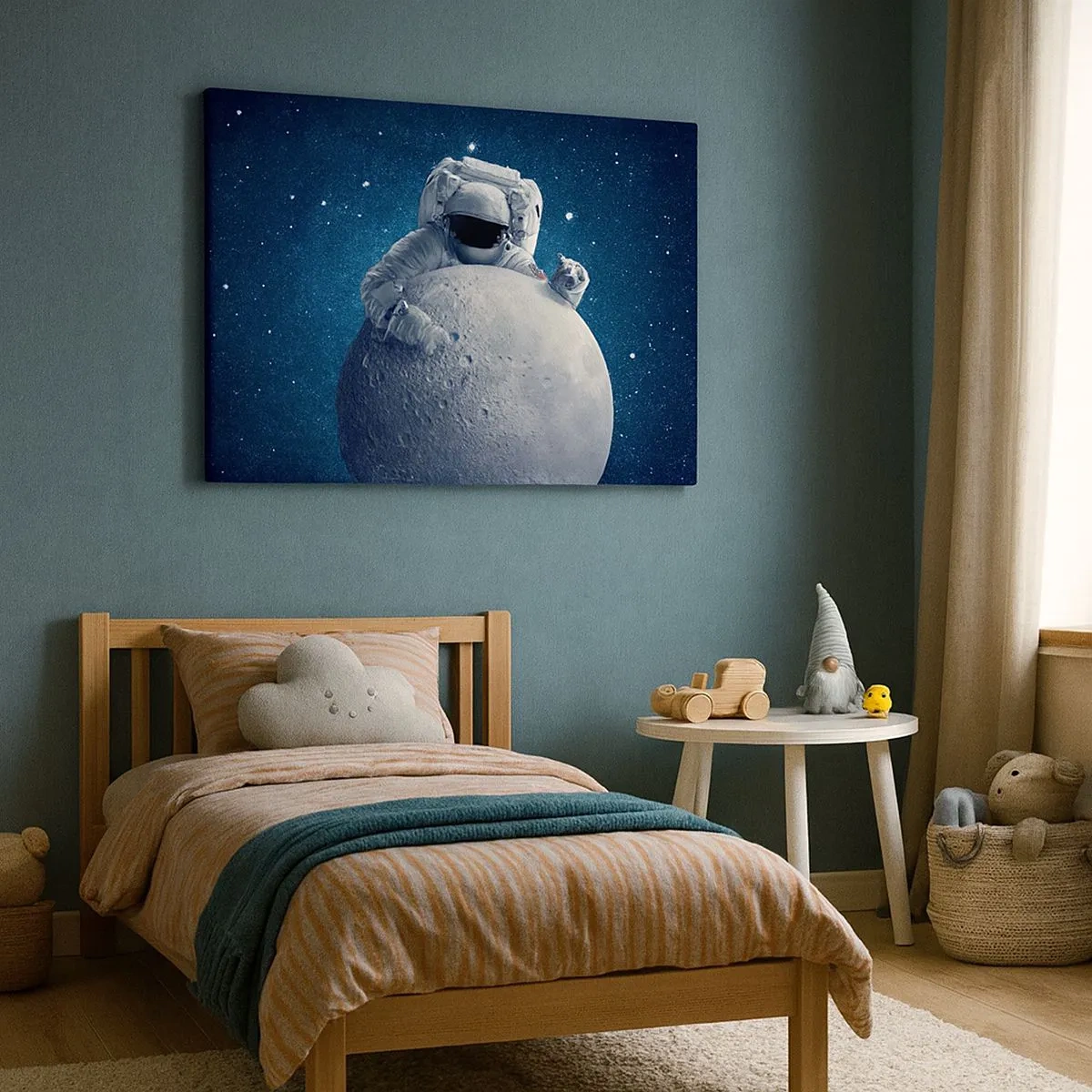Quadro em tela - Astronauta segurando a lua contra um céu estrelado - 70x50cm - Coringa do espaço - Decoração de parede moderna para a sala de estar e quarto ARTTOR